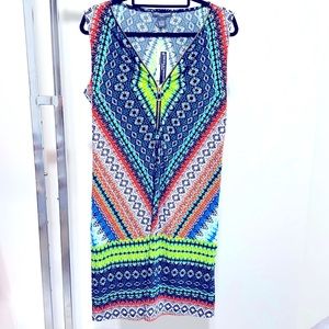 NWT Chelsea &Theodore Large Sleeveless Multicolor V-Neck Dress.